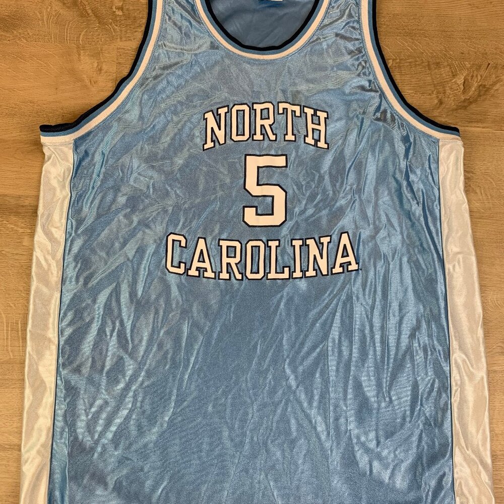 Vintage University of North Carolina Tar Heels Basketball Jersey White Blue 5 XL